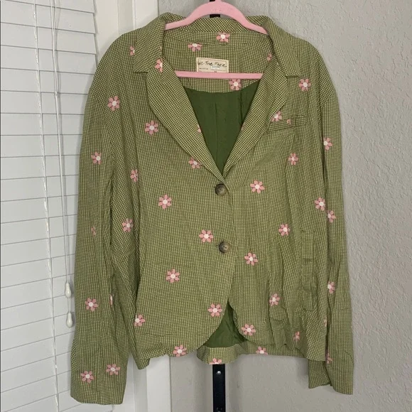 Free people We The Free cali printed Olive Pink Floral Pattern blazer XL
